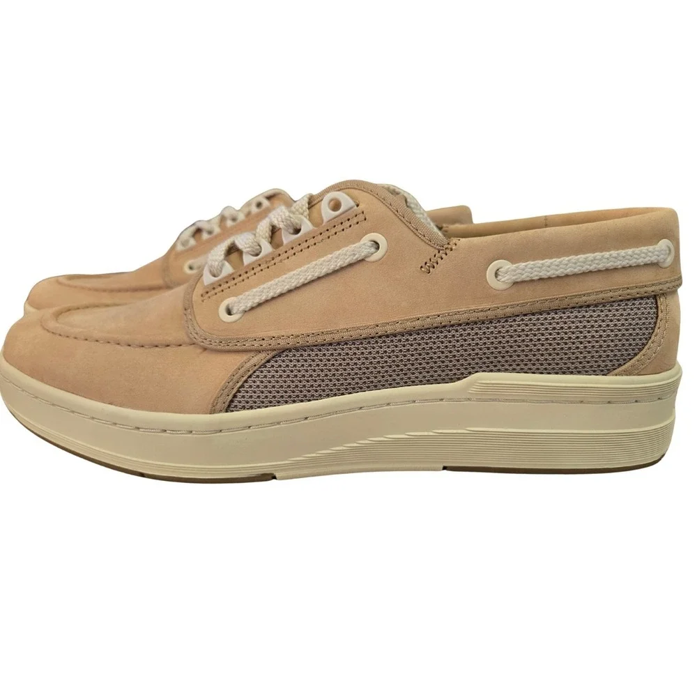 Sperry Top-Sider 2-Eye Men's Boat Shoes Beige Leather Mesh Cream Sole Size 11.5